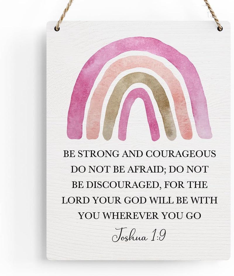 BELLOWDEER Inspirational Boho Scripture Wall Art Bible Verses Joshua 1:9 Wooden Hanging Sign Prayer Room Decor Religious Gift Christian Wall Decor for Home Office Bedroom Baby Boys Girls Room Nursery 8x10 Inches - Image 1